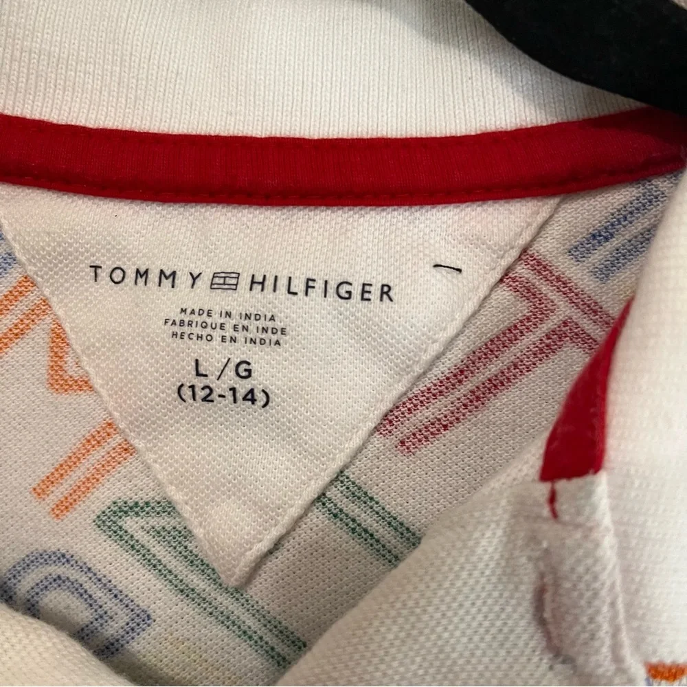 Tommy Hilfiger Spellout Logo Graphic Short Sleeve Polo Shirt Kids Youth Size L